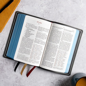 CSB Large Print Personal Size Reference Bible, Optimal Type, Holman Handcrafted Collection, Marbled Slate Premium Calfskin