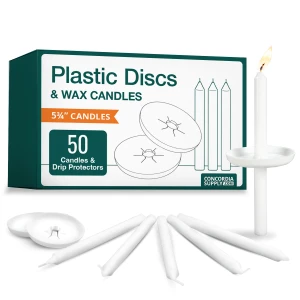 Candlelight Service Set - 5.75" Candles & Plastic Disc Drip Protectors (Set of 50)