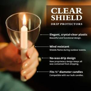 Candlelight Service Set - 5.75" Candles & Clear Plastic Shields (Set of 50)