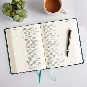 NASB Notetaking Bible, Large Print Edition, Teal Floral LeatherTouch - Case of 8
