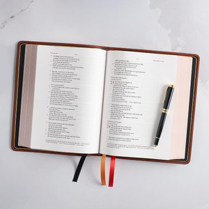 CSB Single-Column Wide-Margin Bible, Holman Handcrafted Collection, Marbled Tan Premium Calfskin