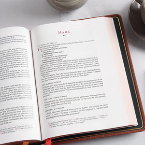 CSB Single-Column Wide-Margin Bible, Holman Handcrafted Collection, Marbled Tan Premium Calfskin