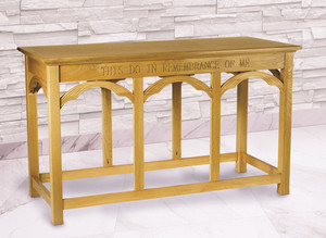 Large Engraved Communion Table - Medium Oak Stain Large Engraved Communion Table - Medium Oak Stain