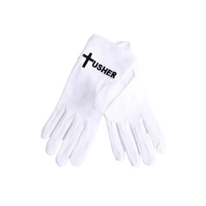 White Usher Gloves with Cross (Medium)