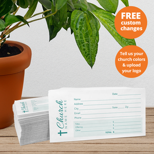 Custom Offering Envelope - One Color - Teal Vertical Logo - E1C005 - Box of 500