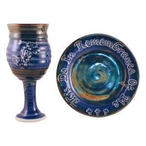 Chalice & Paten Set - Grape Relief Remembrance - Blue Chalice & Paten Set - Grape Relief Remembrance - Blue