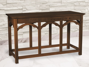 Large Engraved Communion Table - Walnut Stain Large Engraved Communion Table - Walnut Stain