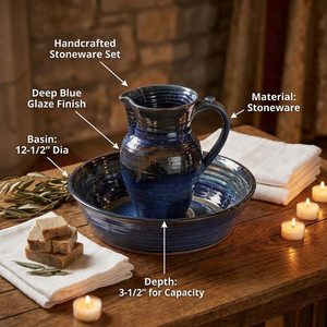 Footwashing Pitcher and Basin (Deep Blue) - Handcrafted Stoneware