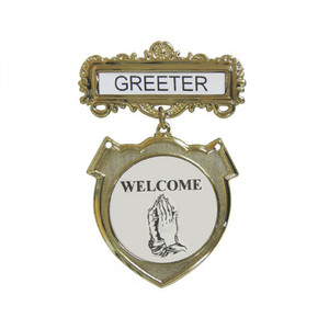 Greeter Badge-Pin Back - Praying Hands Brass Greeter Badge-Pin Back - Praying Hands Brass