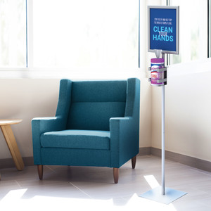 Hand Sanitizer Wipe Stand with Frame, 11"x14" Frame, 44" Upright, Square Base (Silver, Powdered Coated Steel)