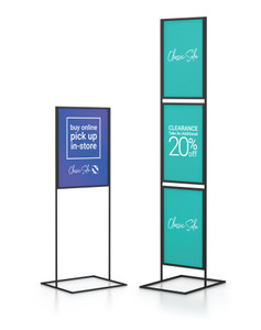 Blade Poster SignHolder, 2 Tier, Poster Size 22" X 28", Double Sided Viewing, Fixed Height 73", Square Base (Black)