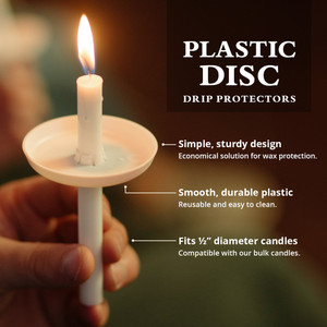 Candlelight Service Set of 250 Vigil Candles 6.5" x 1/2" and Plastic Disc Drip Protectors