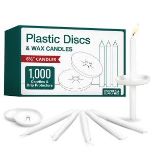 Candlelight Service Set of 1000 Vigil Candles 6.5" x 1/2" and Plastic Disc Drip Protectors