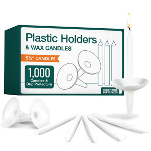Candlelight Service Set of 1000 Vigil Candles 5.75" x 1/2" and Plastic Candle Holders