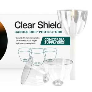 Candlelight Service Set of 100 Vigil Candles 5.75" x 1/2" and Clear Plastic Shields