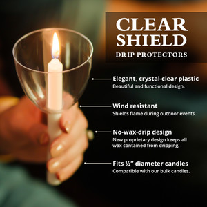 Candlelight Service Set of 100 Vigil Candles 5.75" x 1/2" and Clear Plastic Shields