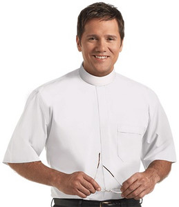 Murphy Men's Clergy Shirt Short Sleeve (Banded Collar) - White Broadcloth Murphy Men's Clergy Shirt Short Sleeve (Banded Collar) - White Broadcloth