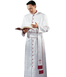 Piped Cassock H58 - White Damascene Piped Cassock H58 - White Damascene