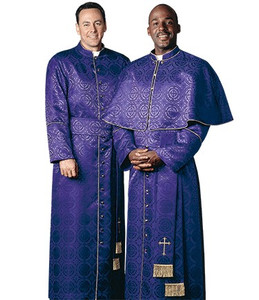 Piped Cassock H57 - Purple Damascene Piped Cassock H57 - Purple Damascene