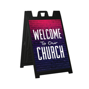 Welcome To Our Church Brick Style - Deluxe A-Frame Sandwich Board Street Signs (24"x36") - Black Welcome To Our Church Brick Style - Deluxe A-Frame Sandwich Board Street Signs (24"x36") - Black