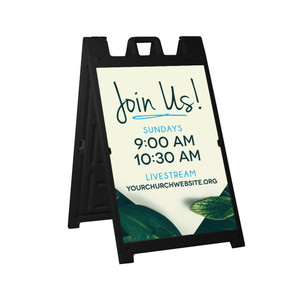 Service Times Greenery Style - Deluxe A-Frame Sandwich Board Street Signs (24"x36") - Black Service Times Greenery Style - Deluxe A-Frame Sandwich Board Street Signs (24"x36") - Black