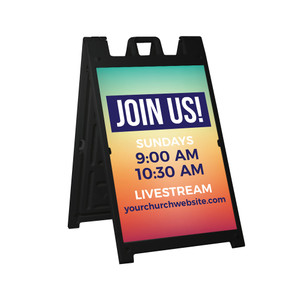 Service Times Vibrant Style - Deluxe A-Frame Sandwich Board Street Signs (24"x36") - Black Service Times Vibrant Style - Deluxe A-Frame Sandwich Board Street Signs (24"x36") - Black