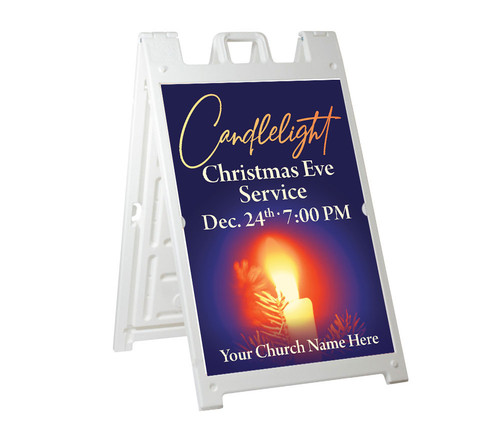 Christmas Candlelight Service - Deluxe A-Frame Sandwich Board Street Sign (24 x 36 Inch)
