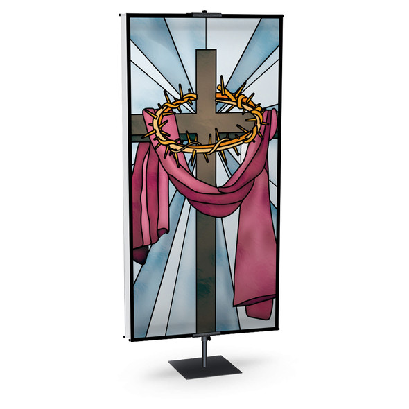 Church Banner - Easter - Stained Glass Cross and Crown