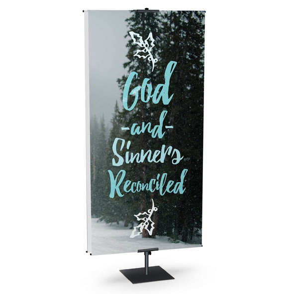 Church Banner - Blue Snow Series - God and Sinners Reconciled