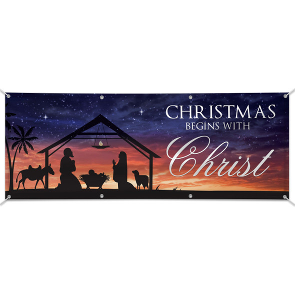Customizable Outdoor Vinyl Banner - Christmas - Begins With Christ