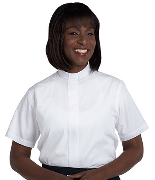 Murphy Women's Clergy Shirt Short Sleeve (Tab Collar) - White Poly/Cotton