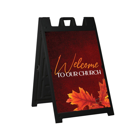 Church Burgundy Orange Fall Style - Deluxe A-Frame Sandwich Board Street Signs -Black (24"x36")