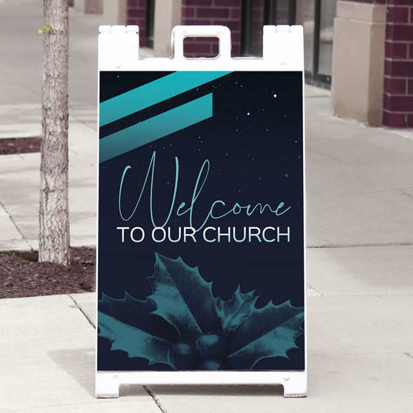 Blue Holly Christmas - Deluxe A-Frame Sandwich Board Street Signs (24"x36") - AFFA221100