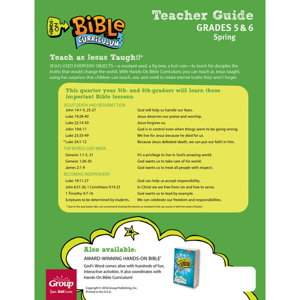 Hands-On Bible Curriculum Grades 5&6 Teacher Guide - Spring 2023