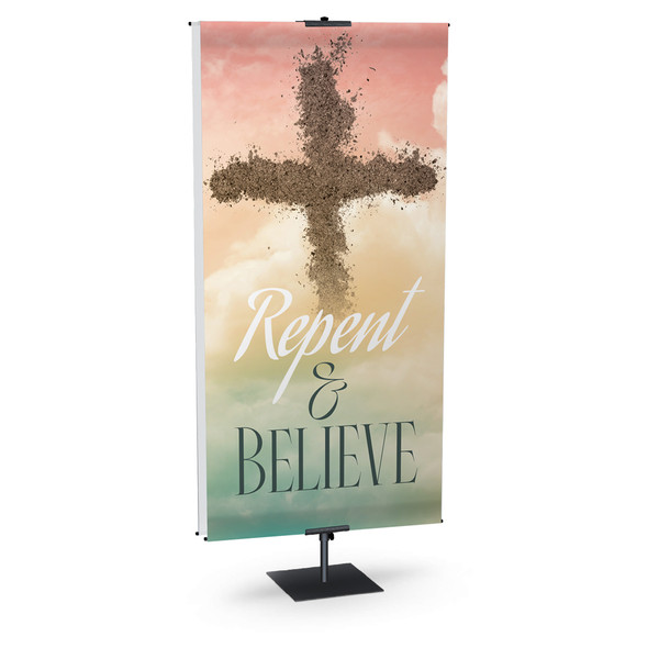 Church Banner - Repent and Believe - Bright Sky Easter