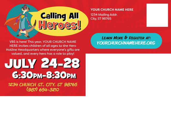 Custom VBS Postcards - Hero Hotline VBS - PCHER003