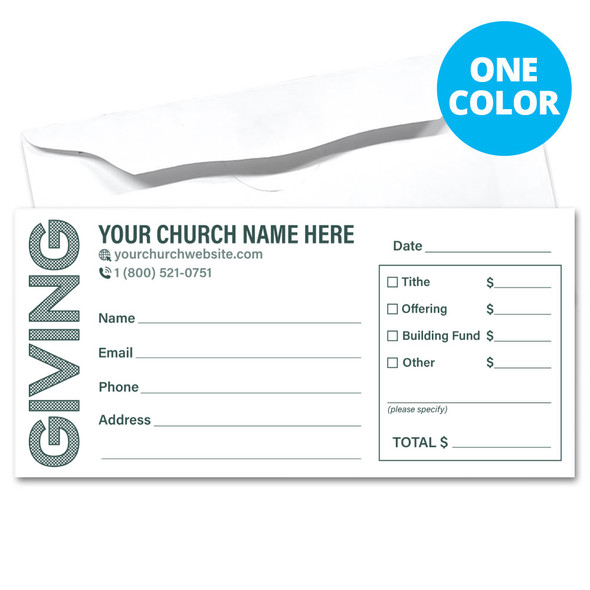 Custom Offering Envelope - One Color - Forest Green Giving - E1C015 - Box of 500