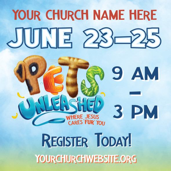 Customizable VBS Yard Signs - Pets Unleashed - 24x24 Printed Size - YPET003