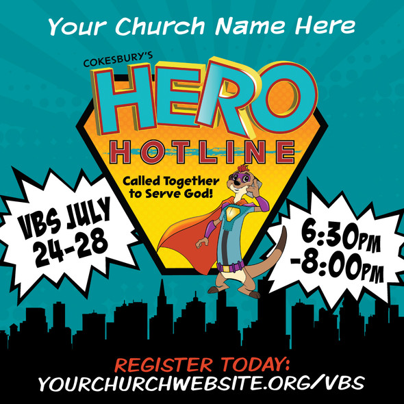 Customizable VBS Yard Signs - Hero Hotline - 24x24 Printed Size - YHER003