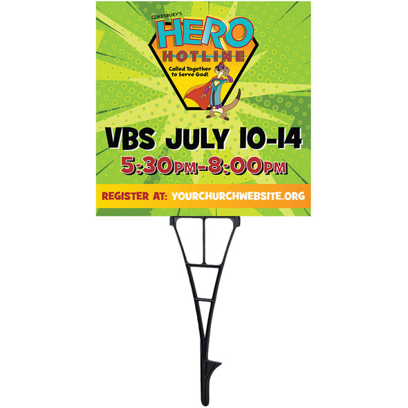 Customizable VBS Yard Signs - Hero Hotline - 24x24 Printed Size - YHER001
