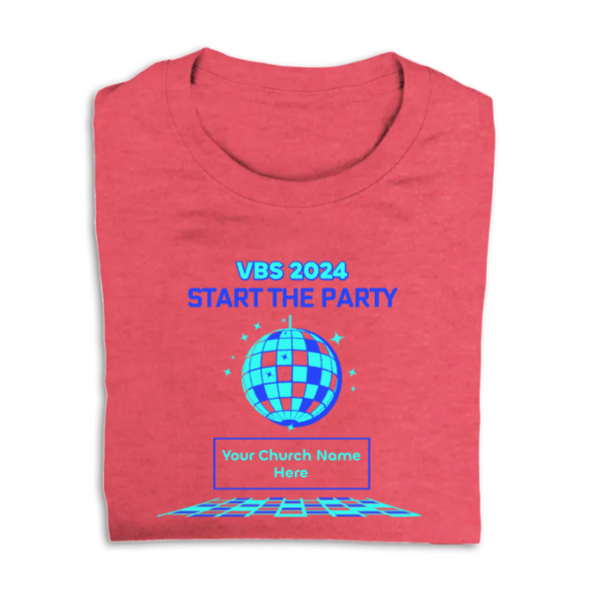 Easy Custom VBS T-Shirt - Personalize in Real Time - Start the Party VBS - VSTP050