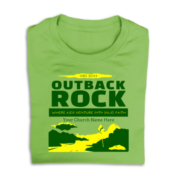 Easy Custom VBS T-Shirt - Personalize in Real Time - Outback Rock VBS - VOBR030
