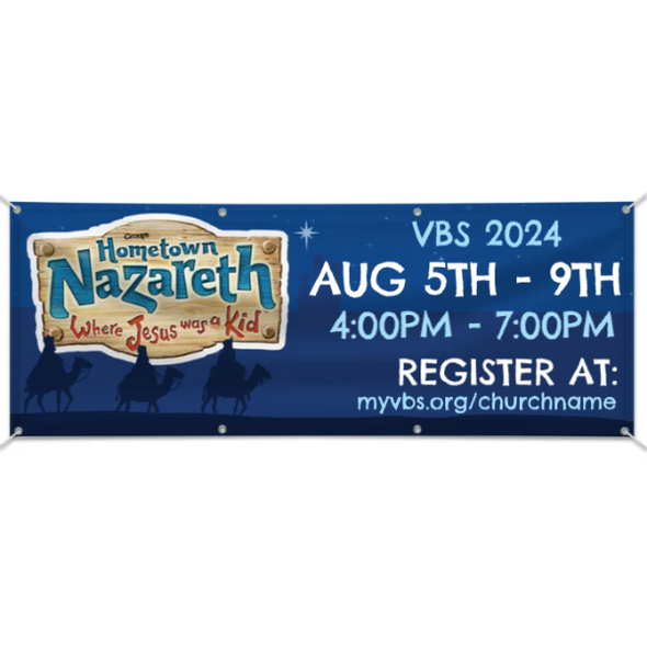 Easy Custom Outdoor Vinyl Banner - Personalize in Real Time - Hometown Nazareth VBS - BNAZ003