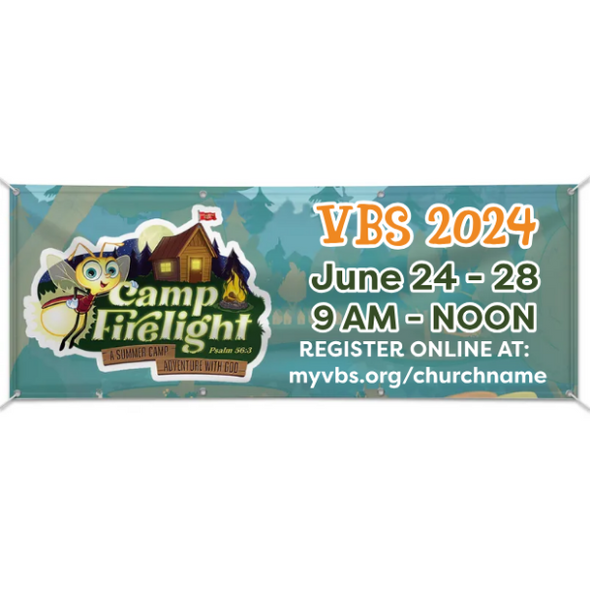 Easy Custom Outdoor Vinyl Banner - Personalize in Real Time - Camp Firelight VBS - BCFL002