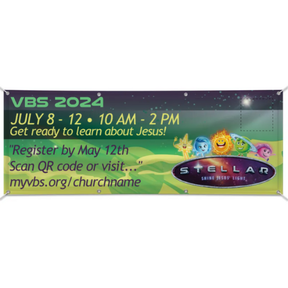 Easy Custom Outdoor Vinyl Banner - Personalize in Real Time - Stellar VBS - BSTE0071