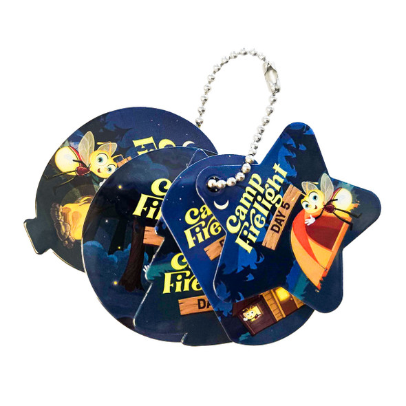 Camp Firelight FaithTags (12 sets of 5 designs) w/ Ball Chain, Enough for 12 kids - VBS 2024 by Cokesbury