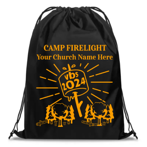 Easy Custom VBS Drawstring Bag - Personalize in Real Time - Camp Firelight VBS - DCFL021