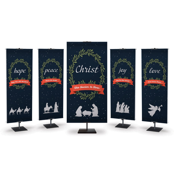 Church Banner - Blue Wreath - Peace On Earth - BFA241002