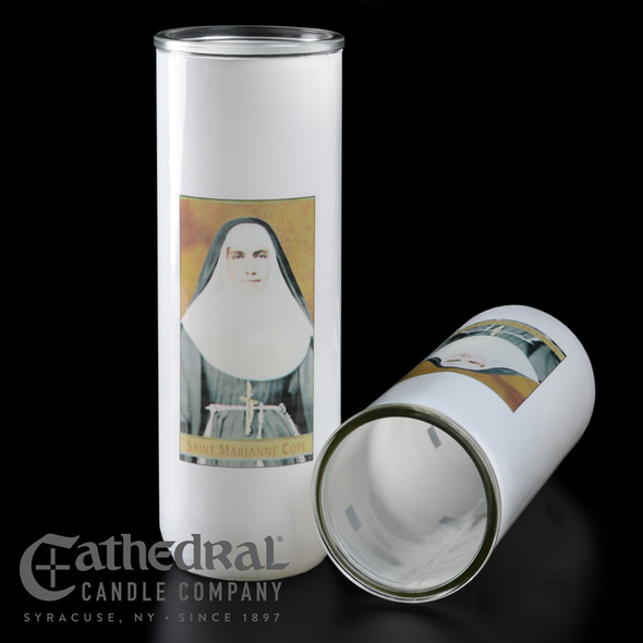 Sacred Glass Candle Globes - St Marianne Cope (5-7 Globes) (DOZEN 5/6/7-DAY GLOBE)