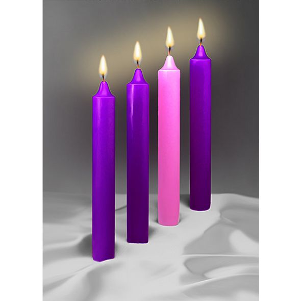 12" x 1.5" Stearic Advent Candles (3 Purple, 1 Rose) - Emkay